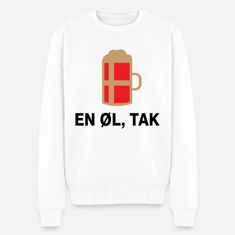 En øl tak Nord Dänemark Geschenk Spruch - Männer Premium Bio Pullover - Weiß