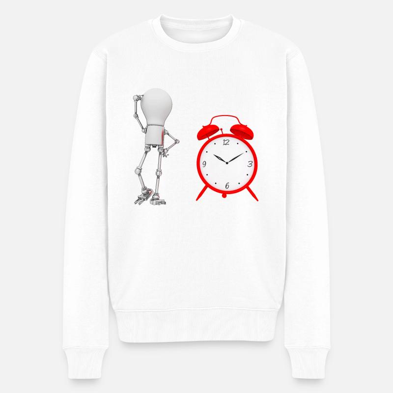 Glühbirnen Figur mit Wecker - Männer Premium Bio Pullover - Weiß