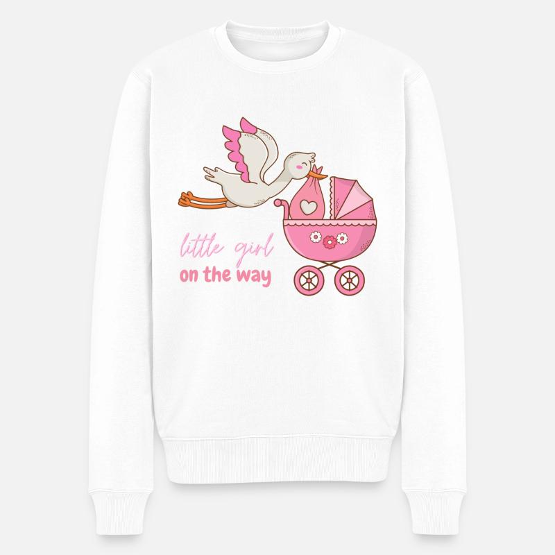 Little girl on the way mit Storch - Männer Premium Bio Pullover - Weiß