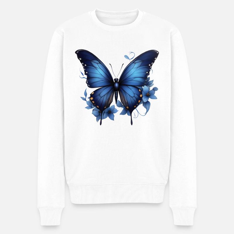 L’élégance du ciel : papillon bleu - Pull Premium bio Homme - blanc