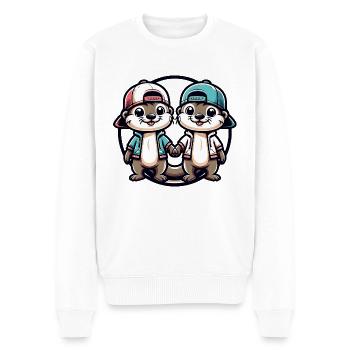 Deux copains loutres mignons copains pour toujours - Pull Premium bio Homme - blanc - Devant - Thijin (182cm)