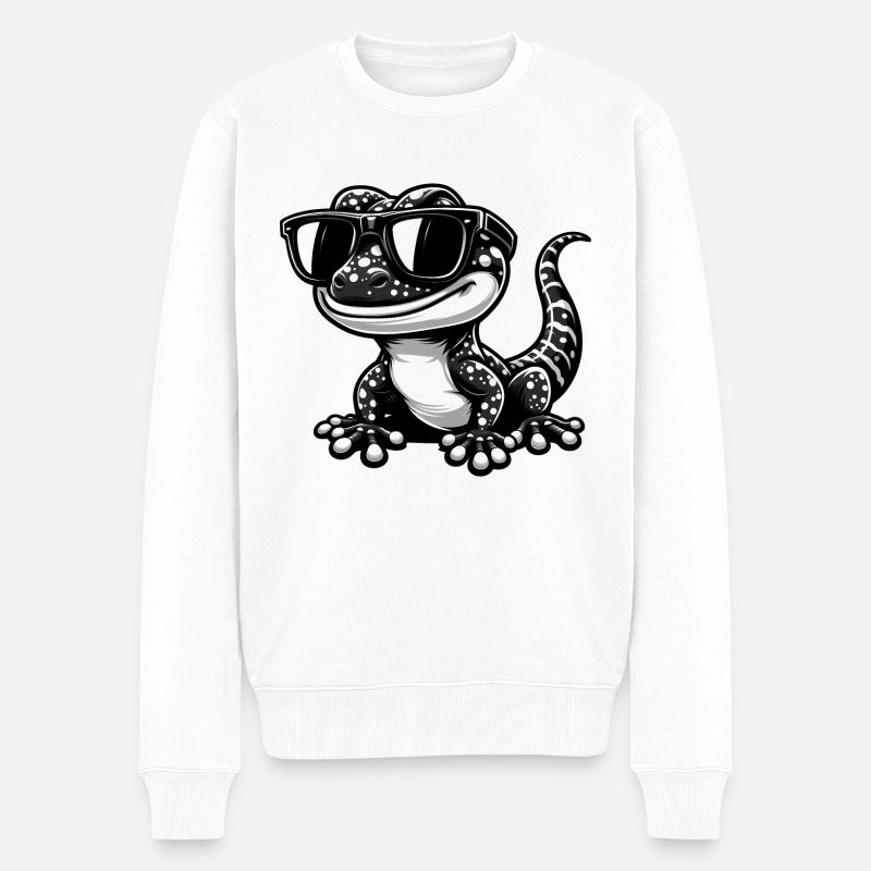 Gecko mit Sonnenbrille - Männer Premium Bio Pullover - Weiß