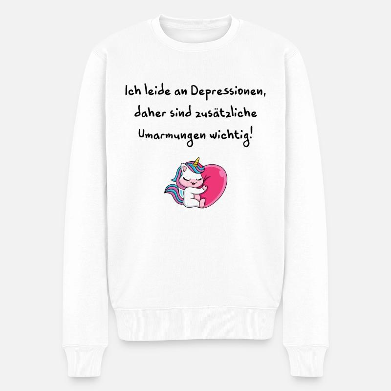 Depressionen brauche Umarmungen Liebe Einhorn - Männer Premium Bio Pullover - Weiß