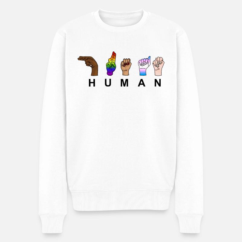 HUMAN - HUMANITY - Handzeichen - Männer Premium Bio Pullover - Weiß