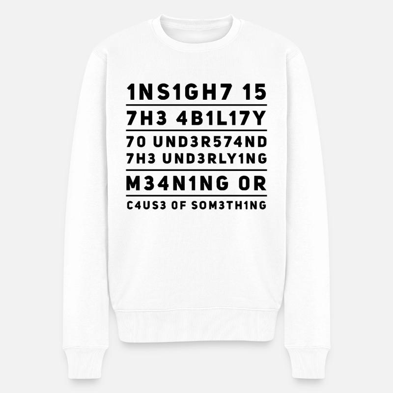 Einblick Durchblick L337 Leetspeak Spruch - Männer Premium Bio Pullover - Weiß