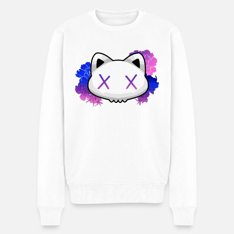 BLUMEN MIT KATZE - Männer Premium Bio Pullover - Weiß