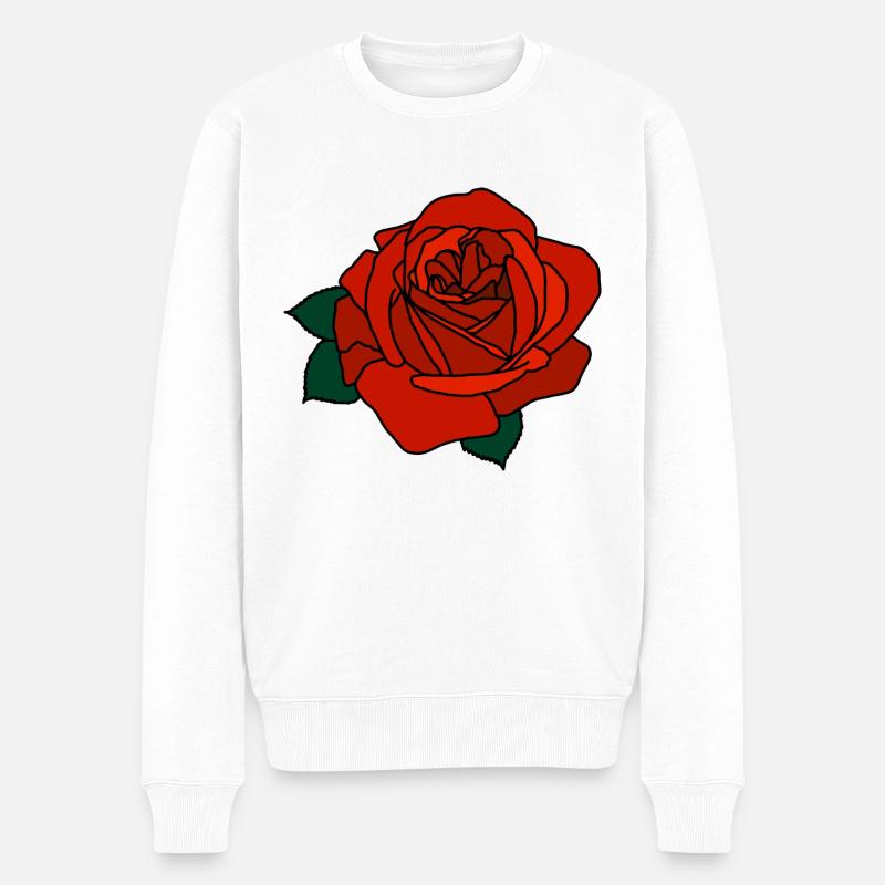 Rose rouge - Pull Premium bio Homme - blanc