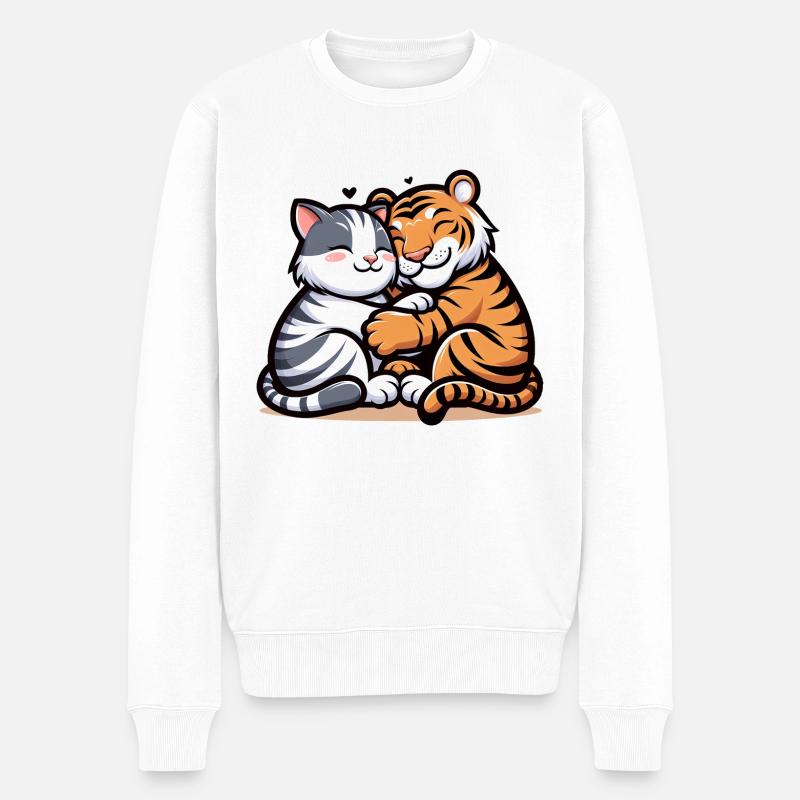 Câlin Chat Et Tigre Amoureux - Pull Premium bio Homme - blanc