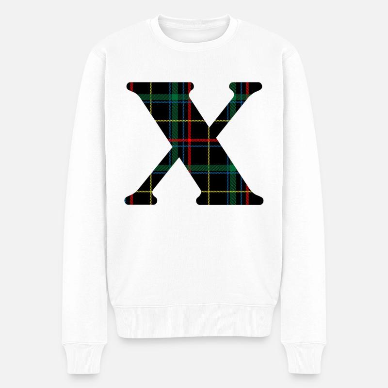 Monogramme x tartan écossais - Pull Premium bio Homme - blanc