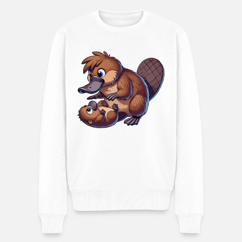 Schnabeltier spielt mit Kind - Männer Premium Bio Pullover - Weiß