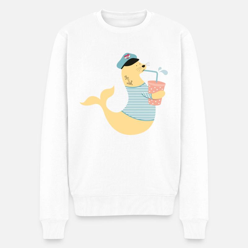 THIRSTY SEAL - Männer Premium Bio Pullover - Weiß