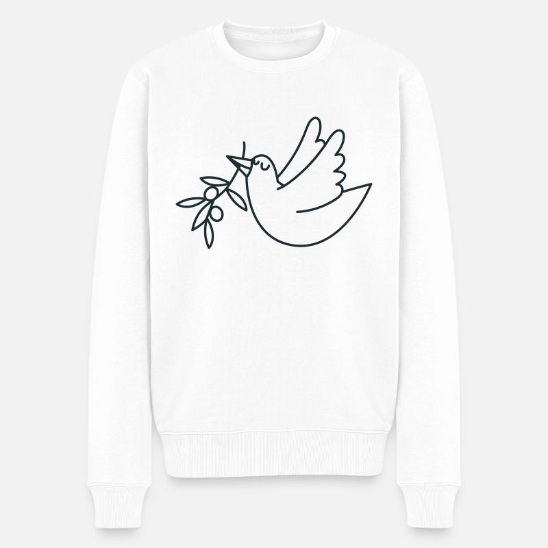 Colombe heureuse avec un rameau d’olivier - Pull Premium bio Homme - blanc