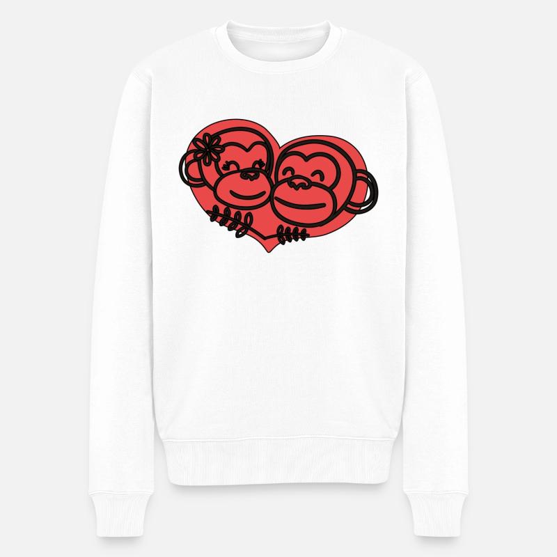 Herz Affen - Männer Premium Bio Pullover - Weiß