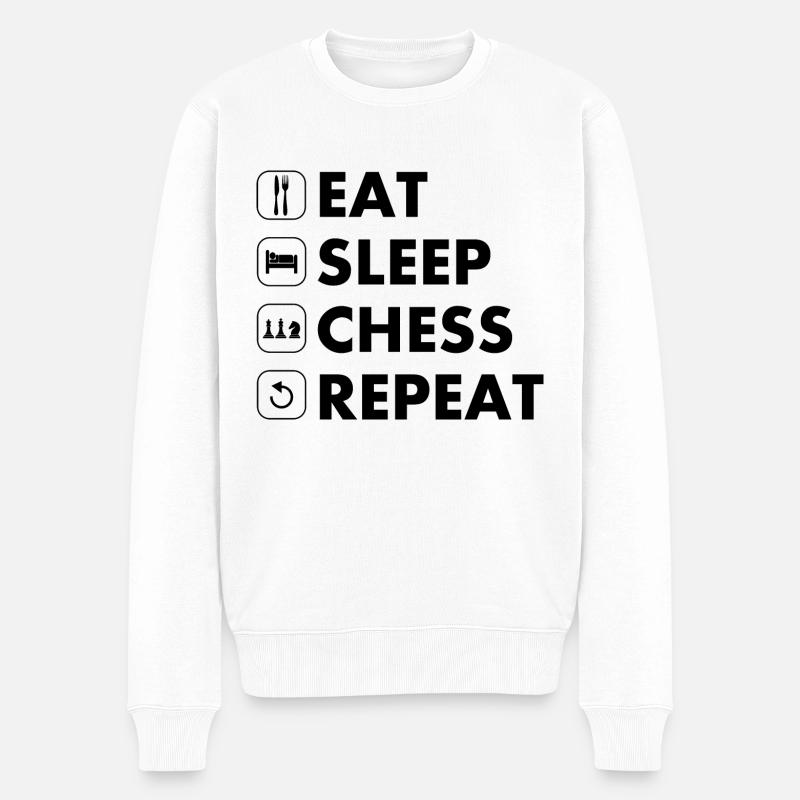 Échecs manger sommeil répéter blanc - Pull Premium bio Homme - blanc
