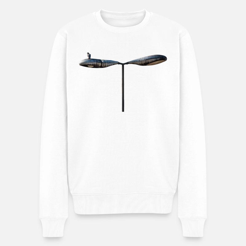 Ein einzelner Gehörloser an einem alten Laternenpfahl - Männer Premium Bio Pullover - Weiß
