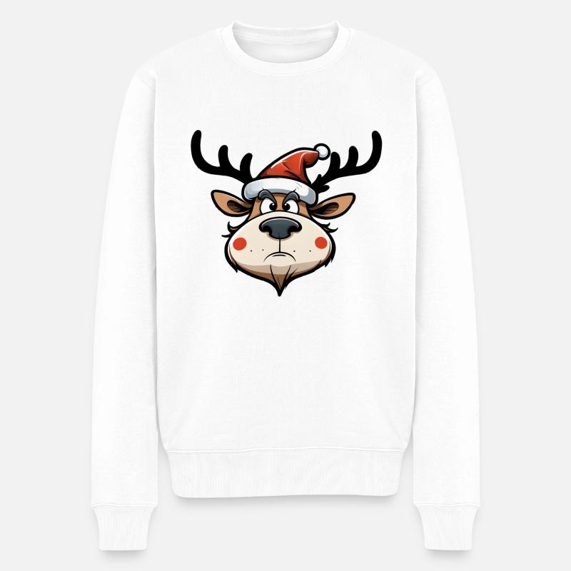 Renne agacé avec bonnet de Noel - Pull Premium bio Homme - blanc