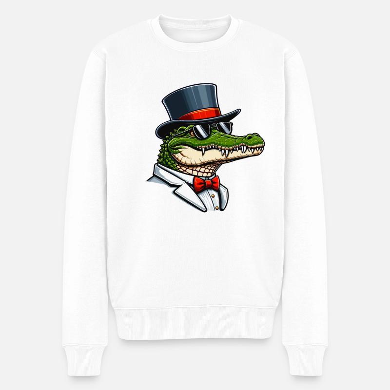 Herr Krokodil - Männer Premium Bio Pullover - Weiß