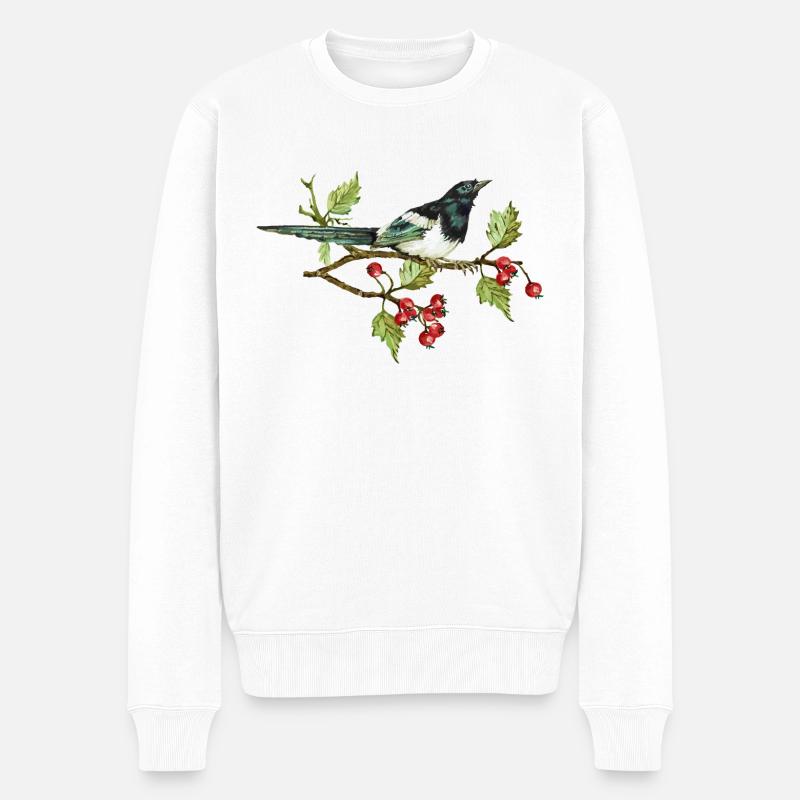 Bunter Vogel - Männer Premium Bio Pullover - Weiß