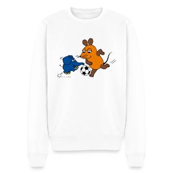 Maus und Elefant spielen Fussball - Männer Premium Bio Pullover - Weiß - Vorne - Thijin (182cm)