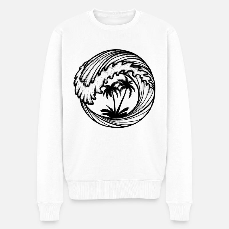 Palmen in Welle - Männer Premium Bio Pullover - Weiß