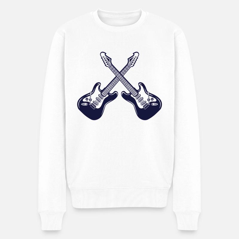 E Gitarren Gekreuzt Instrument - Männer Premium Bio Pullover - Weiß