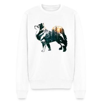Finnischer Lapphund mit Wald - Männer Premium Bio Pullover - Weiß - Vorne - Thijin (182cm)