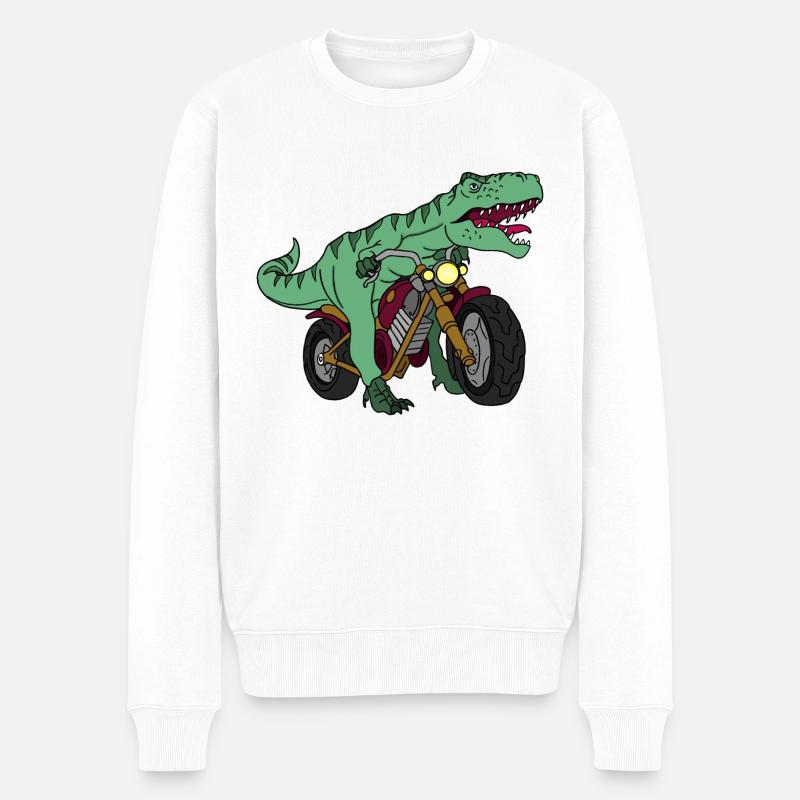 Dinosaurier-Motorrad - Männer Premium Bio Pullover - Weiß