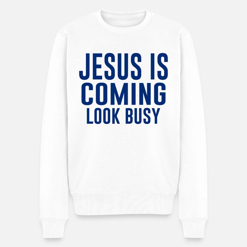 Jesus Lustige Sprüche Gott fun Spruch büro - Männer Premium Bio Pullover - Weiß