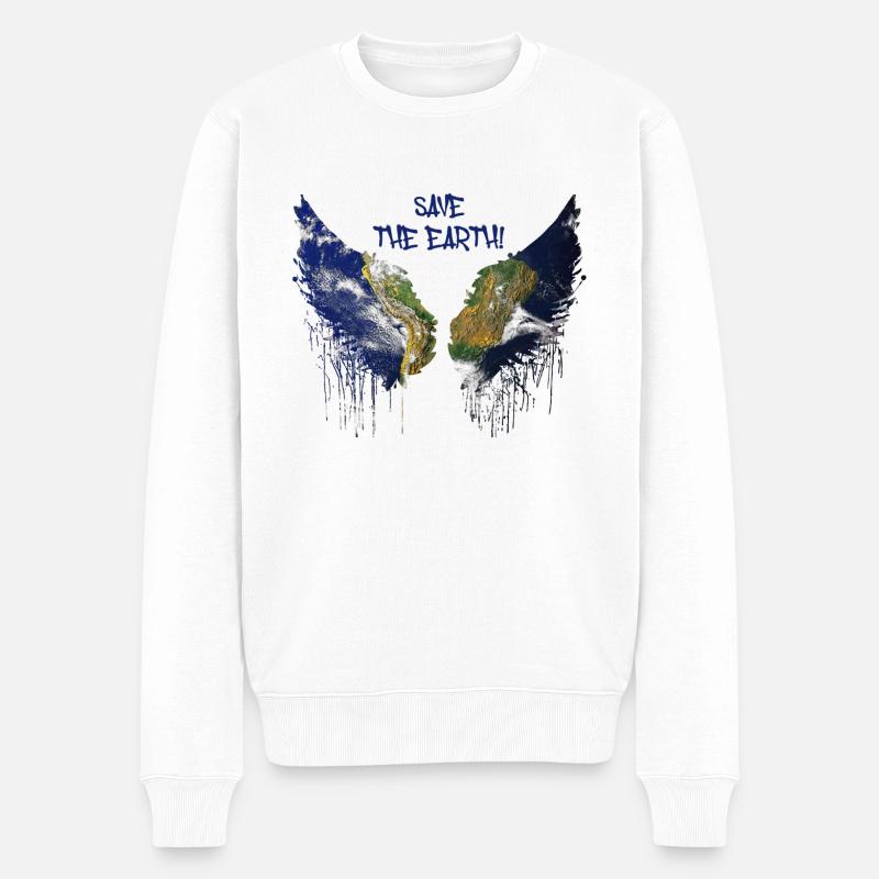 terre,ailes,ailes d’ange,sauver la terre,ailes,planète - Pull Premium bio Homme - blanc