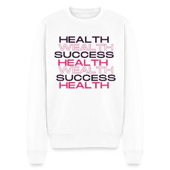 GESUNDHEIT, REICHTUM, ERFOLG. Design-MOTIVATION - Männer Premium Bio Pullover - Weiß - Vorne - Thijin (182cm)