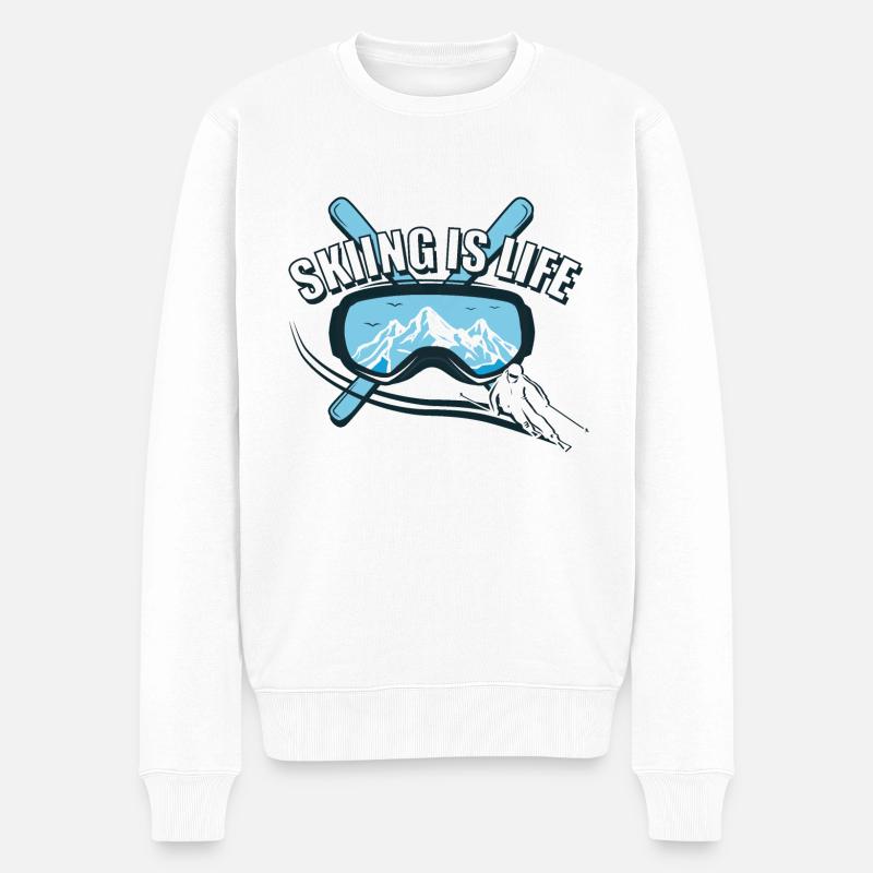 Skiing Is Life - Skifahren - Männer Premium Bio Pullover - Weiß