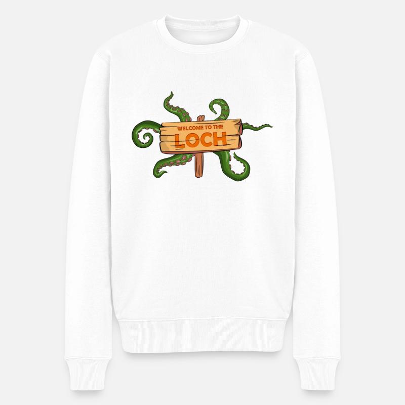 Willkommen am Loch (See) Schottland Gruselig - Männer Premium Bio Pullover - Weiß
