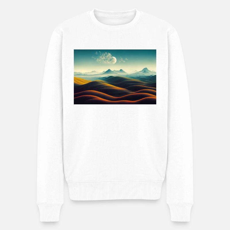 Paysage de montagnes désertiques avec la lune - Pull Premium bio Homme - blanc