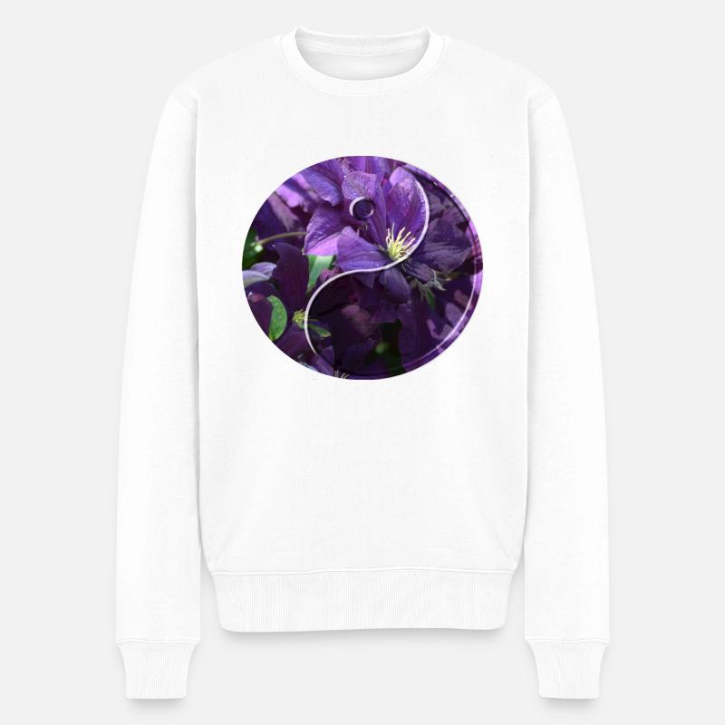 Fleurs yin yang - Pull Premium bio Homme - blanc