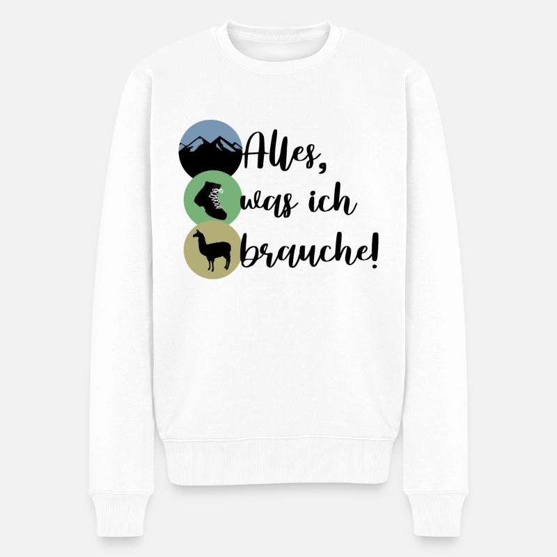 Berge Wanderschuhe Alpaka Lama - Männer Premium Bio Pullover - Weiß