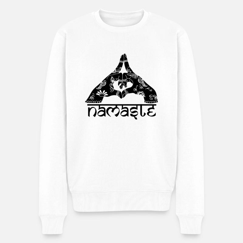 YOGA NAMASTE - Männer Premium Bio Pullover - Weiß