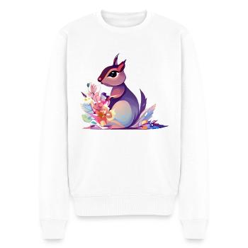Süßes Eichhörnchen Blumen - Männer Premium Bio Pullover - Weiß - Vorne - Thijin (182cm)