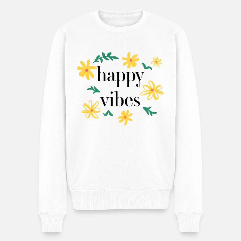 happy vibes - Männer Premium Bio Pullover - Weiß