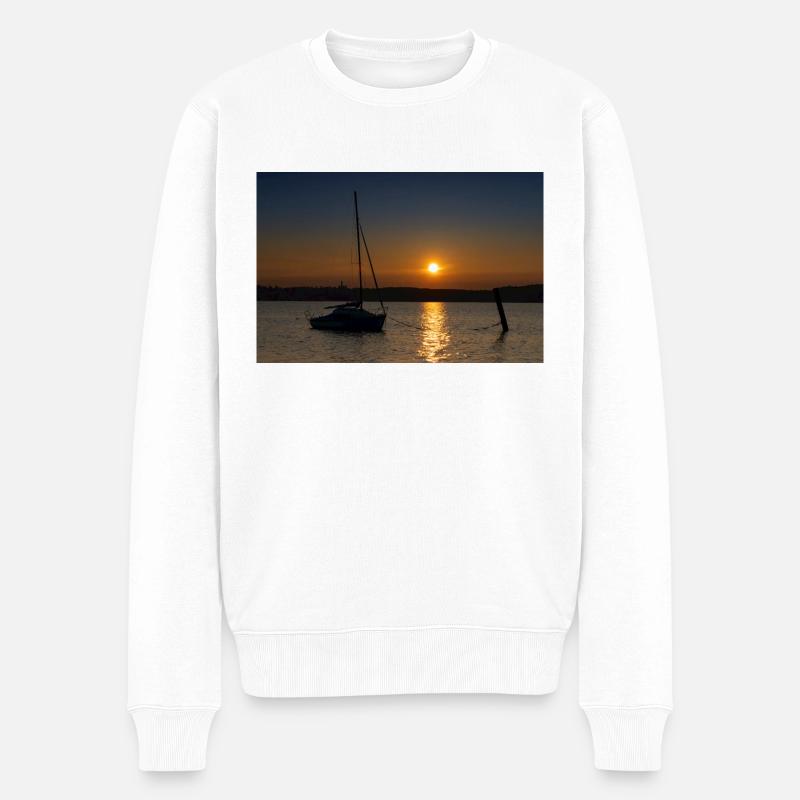 Sonnenuntergang am Ammersee - Männer Premium Bio Pullover - Weiß