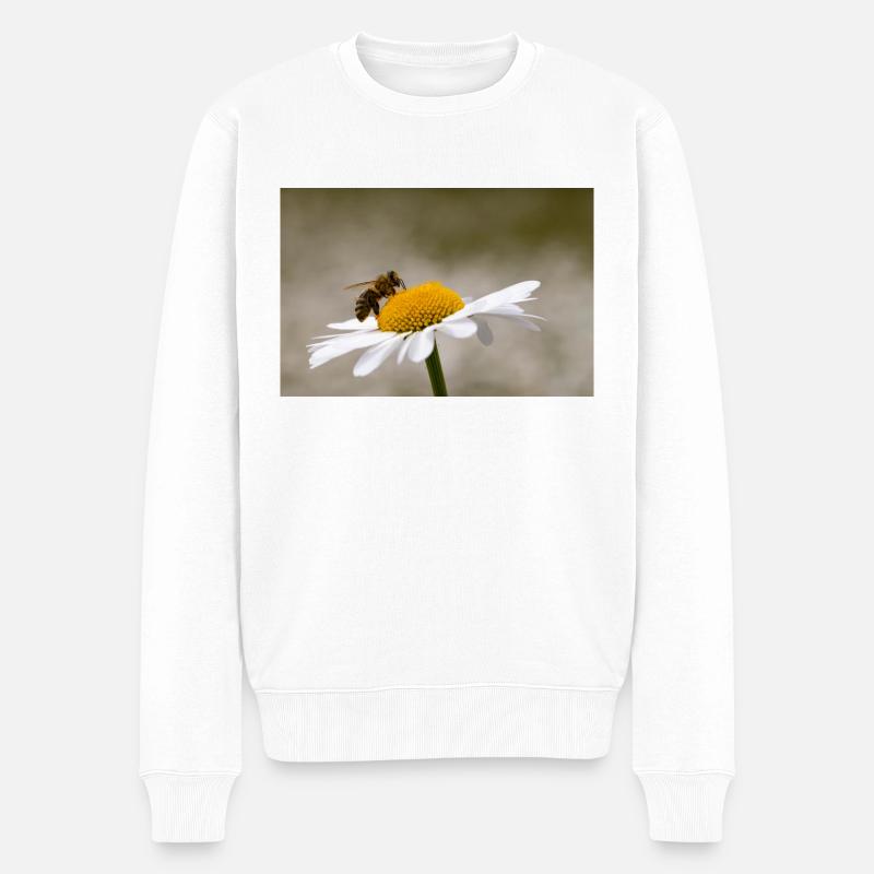 Margerite mit Biene - Männer Premium Bio Pullover - Weiß