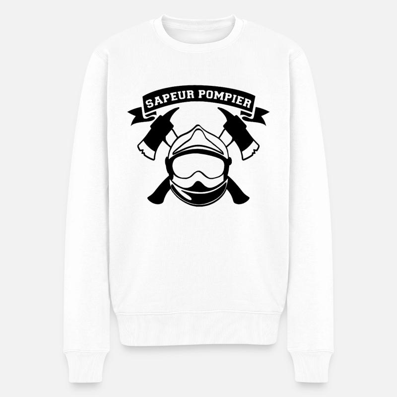 Sapeur Pompier Casque Hache Fanion - Pull Premium bio Homme - blanc