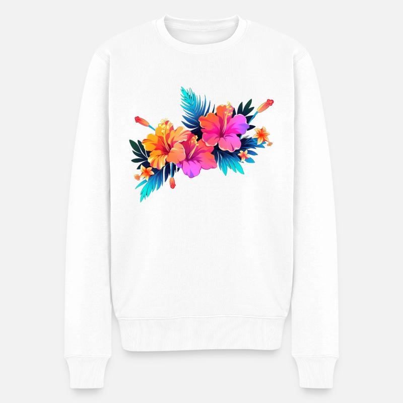 Hibiskus - Männer Premium Bio Pullover - Weiß
