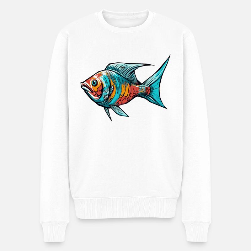 Bunter Graffiti Fisch - Männer Premium Bio Pullover - Weiß