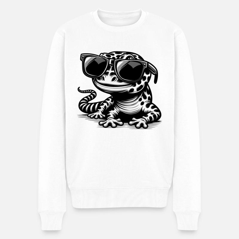 Gecko mit Sonnenbrille - Männer Premium Bio Pullover - Weiß