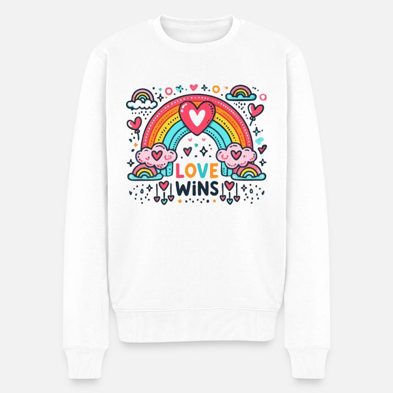 Love Wins – Regenbogen Liebe Grafik - Männer Premium Bio Pullover - Weiß
