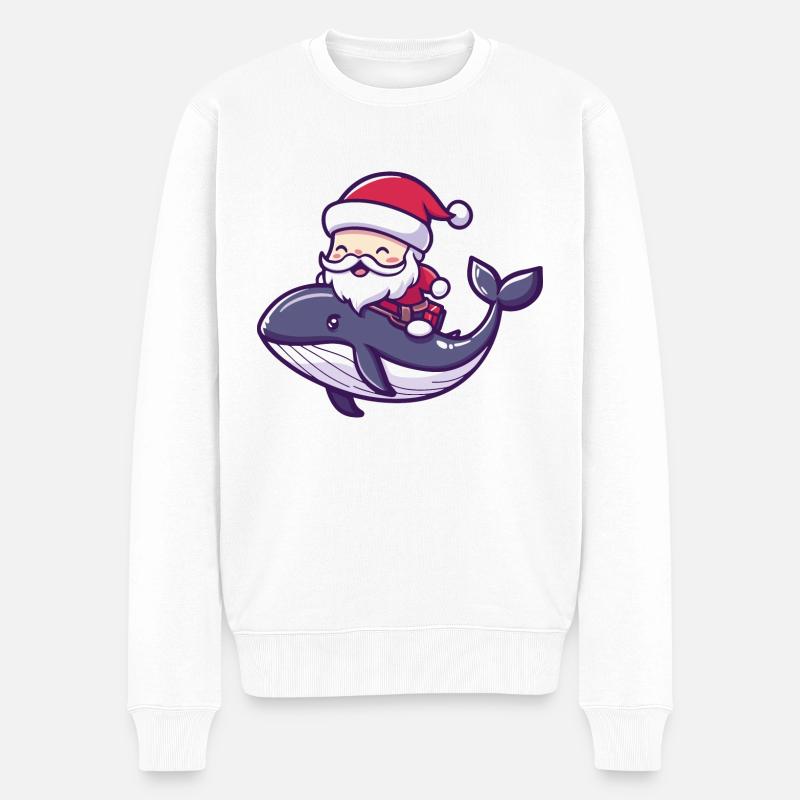 Wal Weihnachtsmann Cartoon - Männer Premium Bio Pullover - Weiß