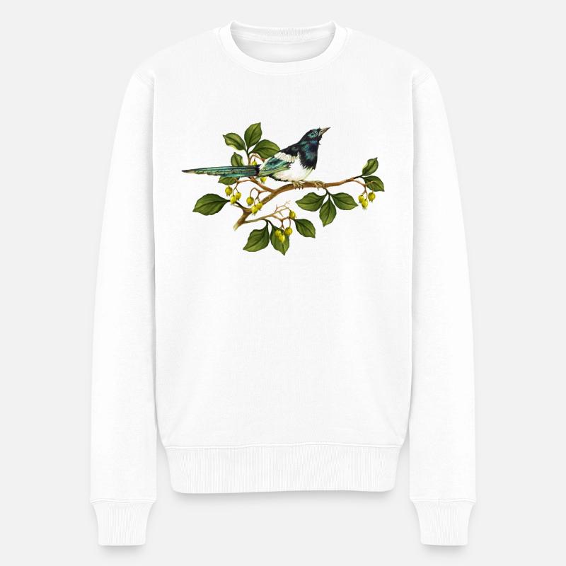 Bunter Vogel - Männer Premium Bio Pullover - Weiß