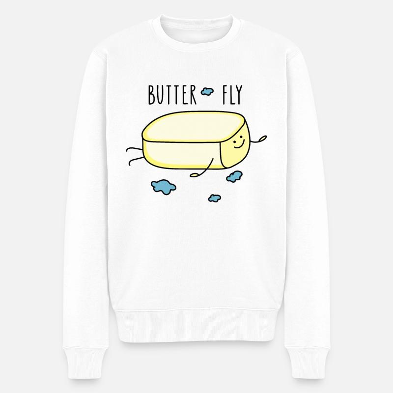 Lustige fliegende Butter - Männer Premium Bio Pullover - Weiß