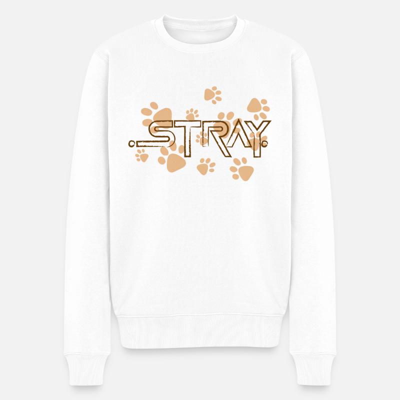 Die Katze streunt - Männer Premium Bio Pullover - Weiß
