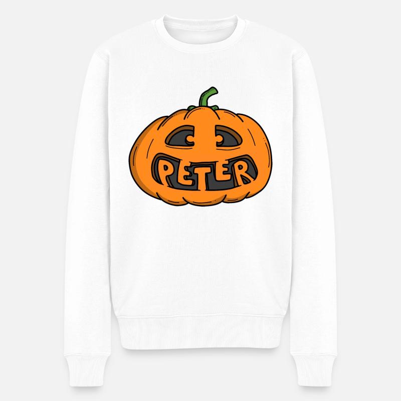 Peter Halloween Kürbis - Männer Premium Bio Pullover - Weiß